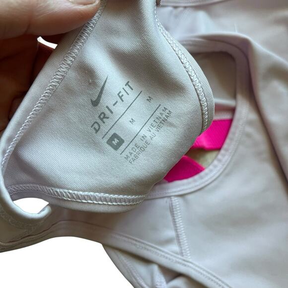 Nike Womens Medium Racerback Sports Bra Pink Dri-Fit Workout Activewear Basic - Picture 2 of 8
